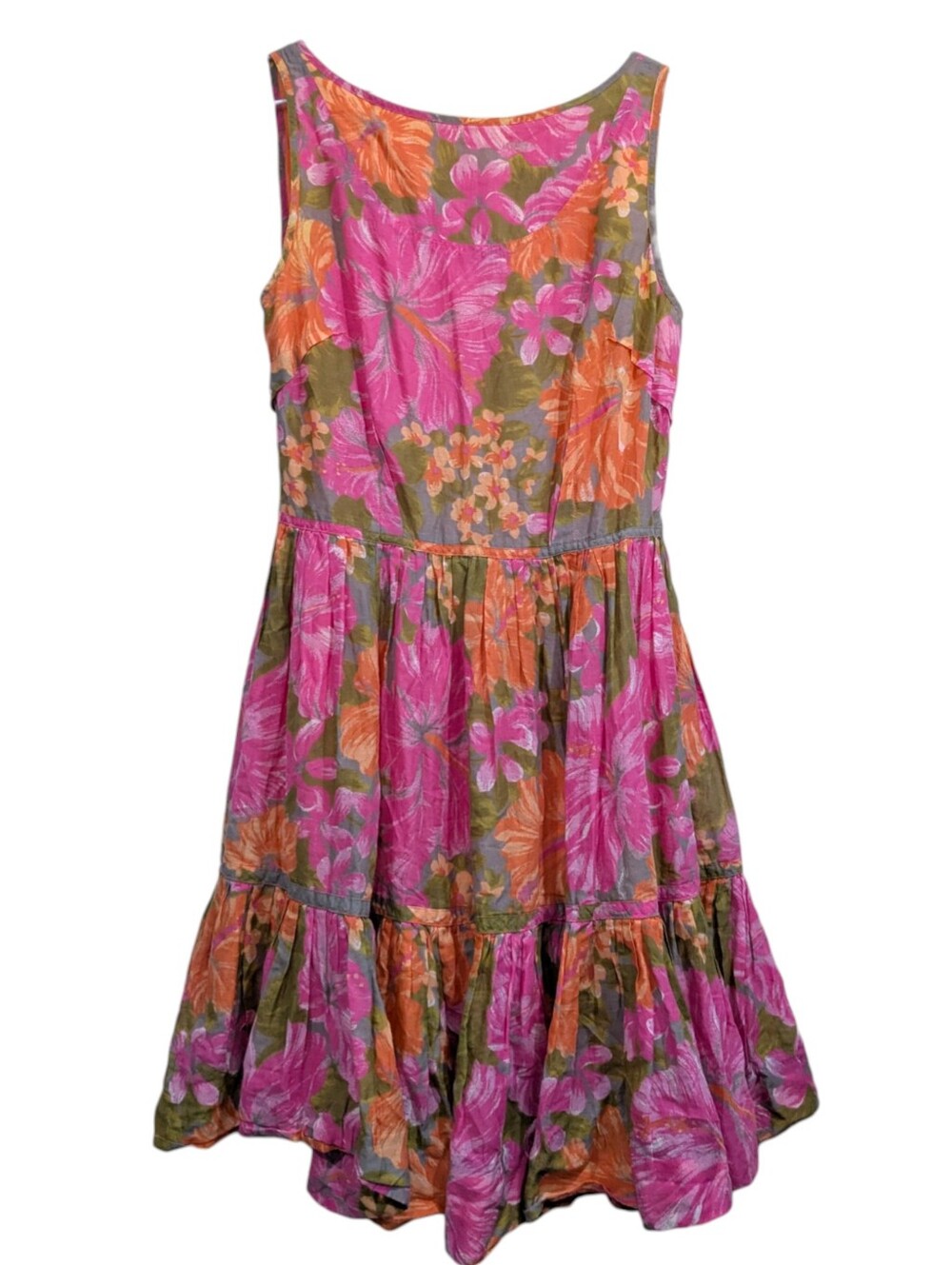 Stunning Floral Tracy Feith Pink and Orange Corton Mini Dress Women's Size Small